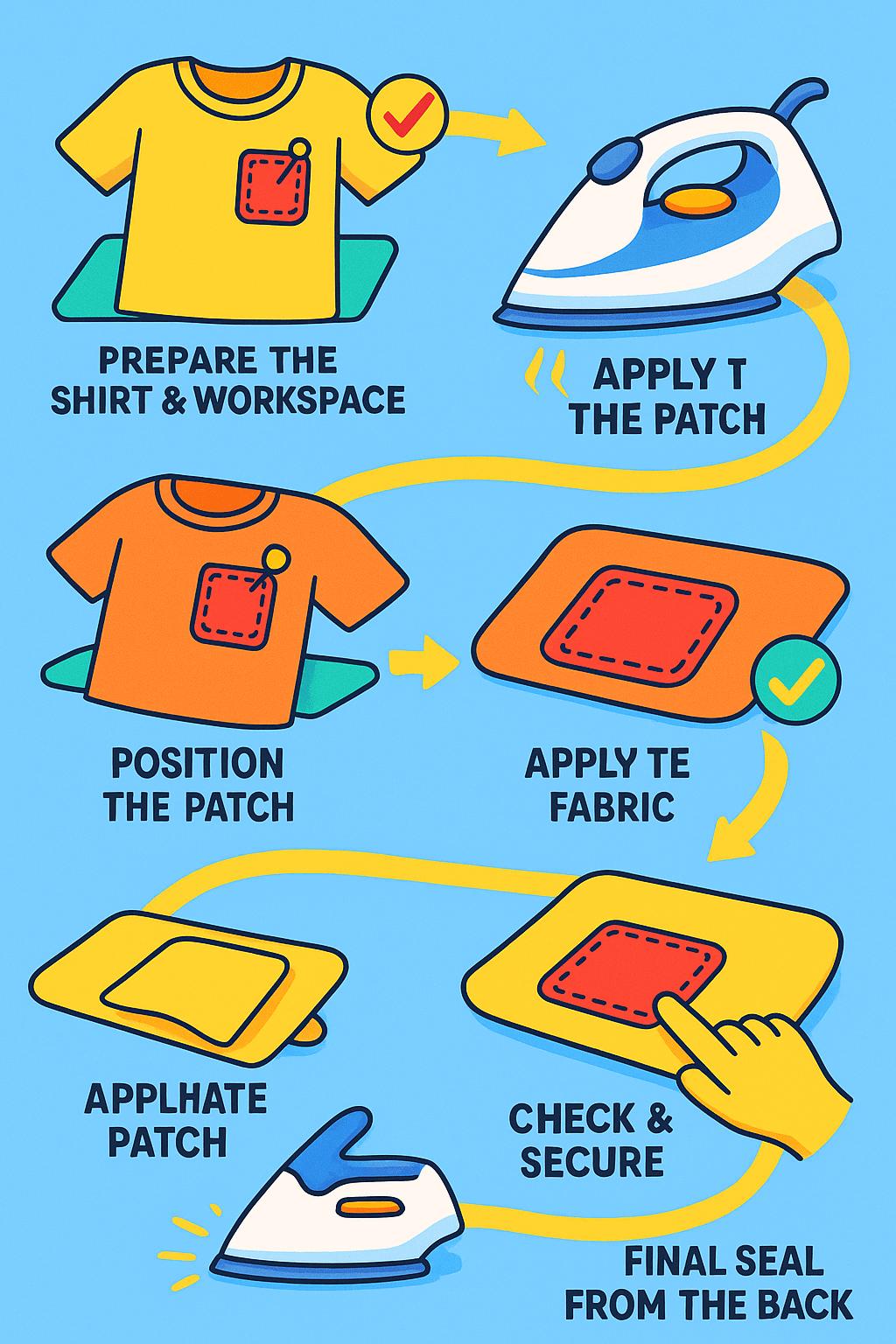 iron on patch steps - custompatchesmaker.ca