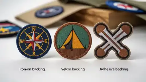 Scout merit patches with different backing types.
