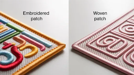 A comparison between embroidered and woven patch.