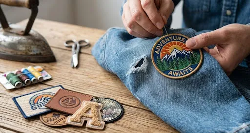 A-person-sewing-a-custom-patch-on-torn-jeans-to-hide-imperfections-and-add-a-personalized-style.