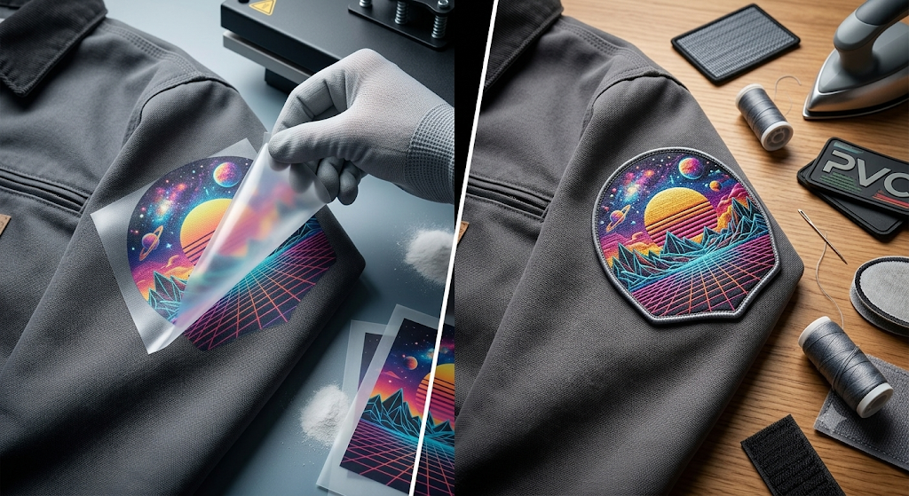 Comparison between the DTF transfer and the custom patches.