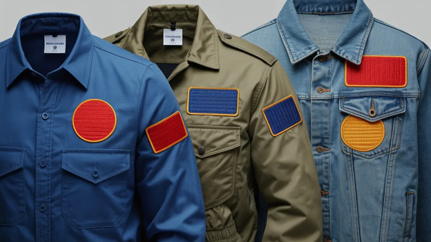 Three different kinds of jacket with different patch placements on each.