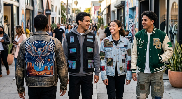 people wearing streetwear with patches.