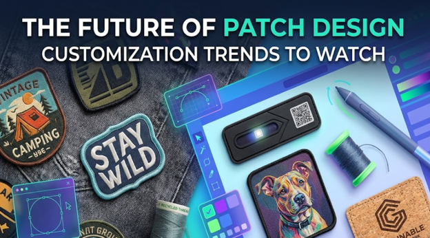 Graphics illustrating diverse patch design trends, from traditional embroidery to smart technology.