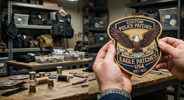 Custom police patch with detailed embroidery on a tactical vest